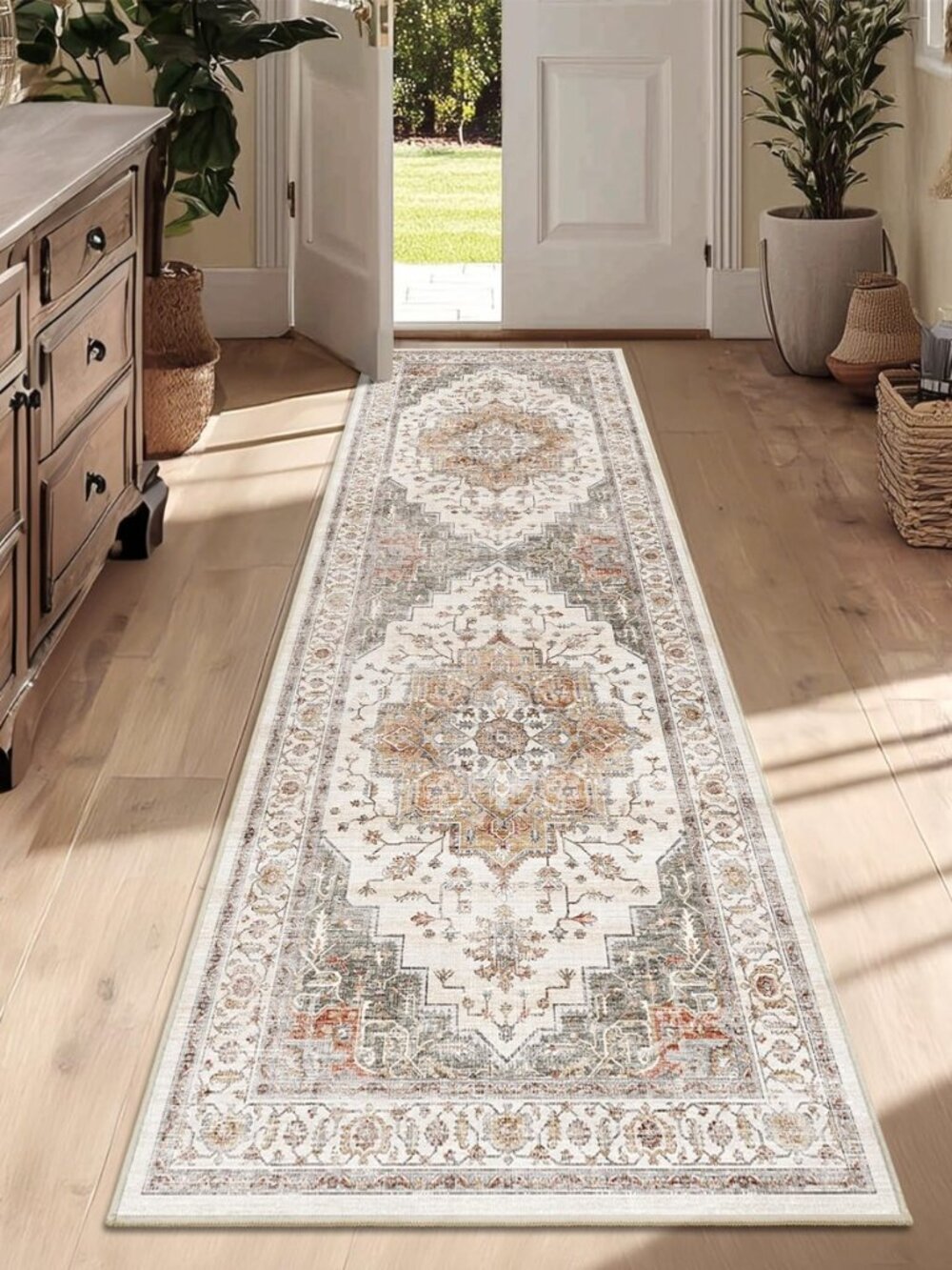 2x6 Vintage Runner Rug Low Pile Non-Slip Runners Washable Rug